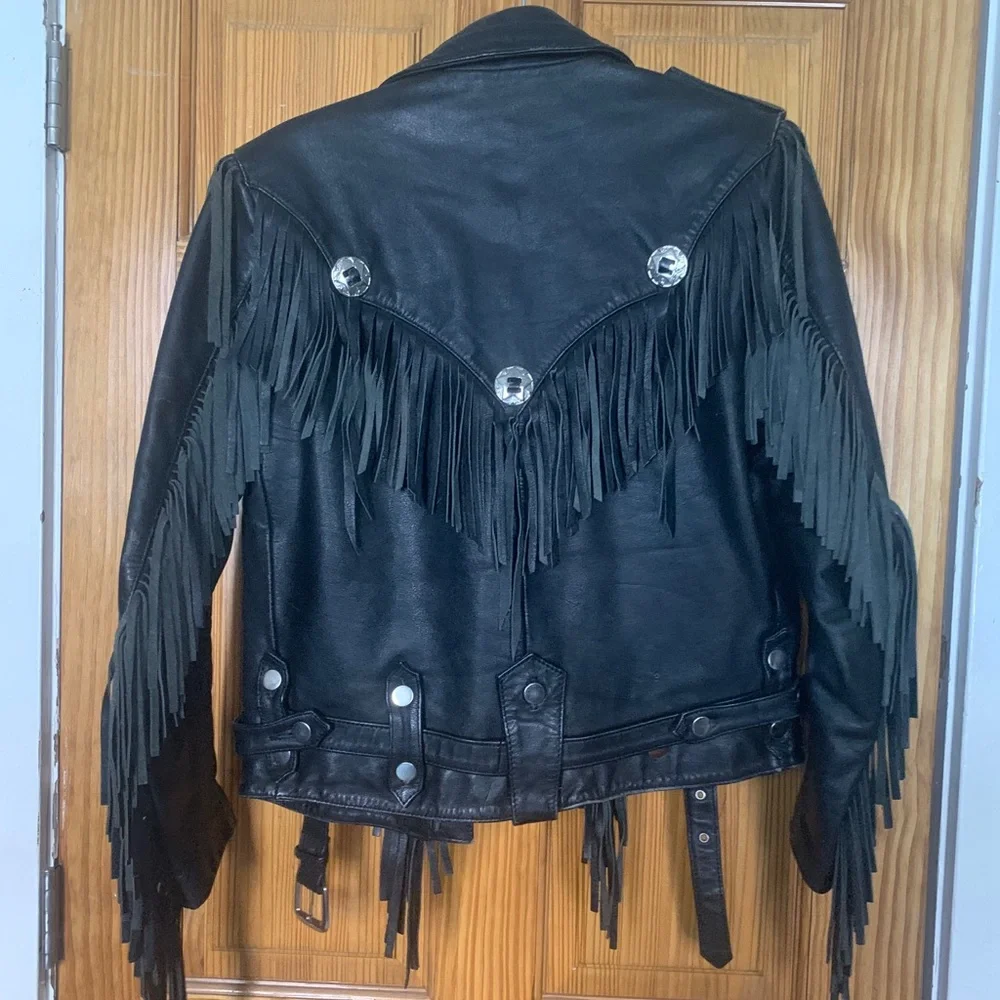 Black Leather Fringe Jacket - Picture 2 of 3